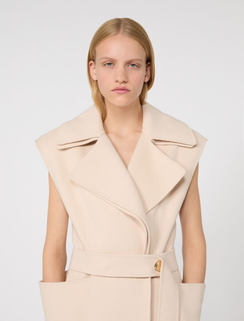Sleeveless pure double wool coat - powder 5