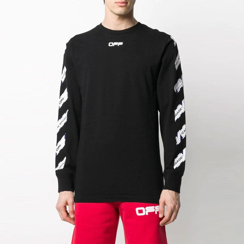 Off-White Off-White Airport Tape Printing Stripe Round Neck Black OMAB001S201850031088 outlook