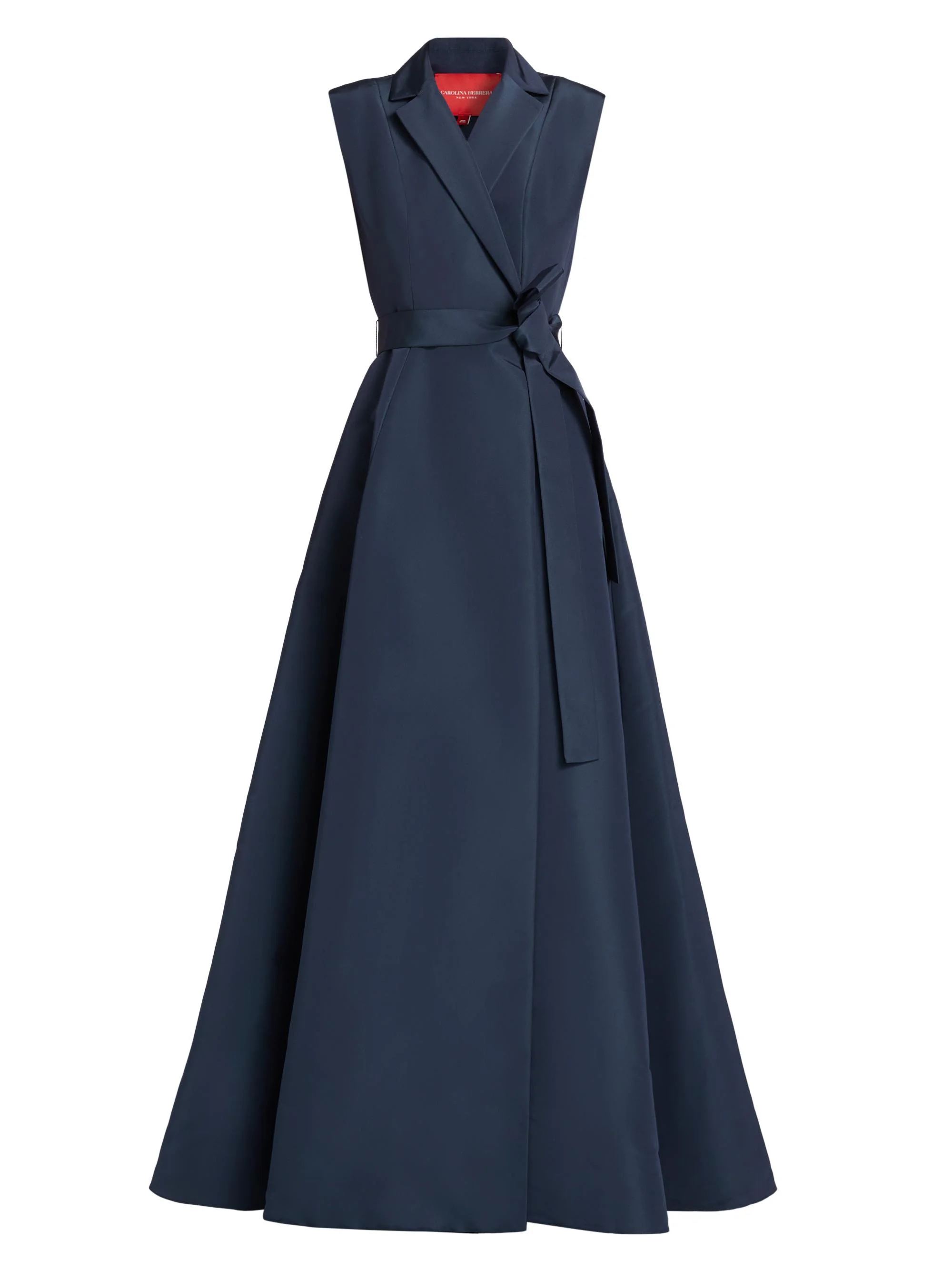Women's Sleeveless Silk Trench Gown - Midnight - 1