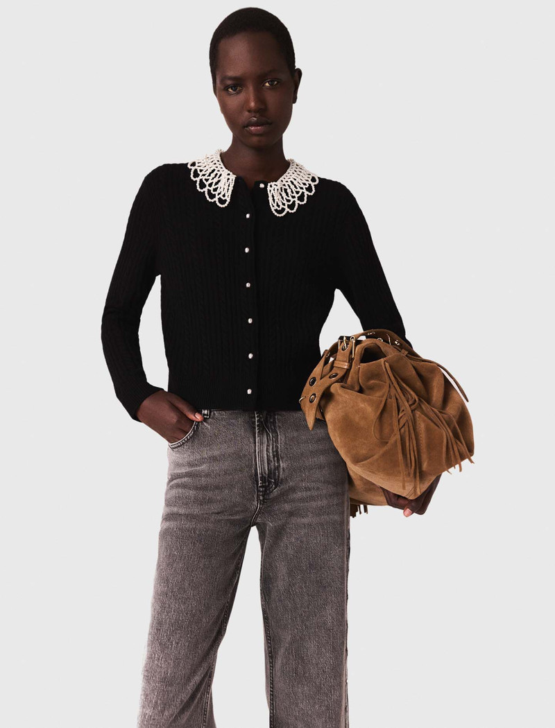 Cardigan with removable beaded collar 5