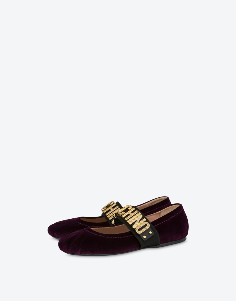 MAXI LETTERING VELVET BALLET FLATS 1