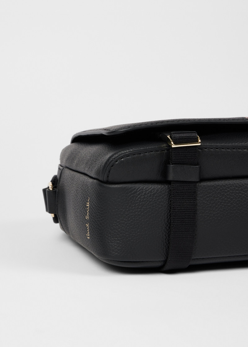 Black Leather 'Signature Stripe' Trim Messenger Bag 4