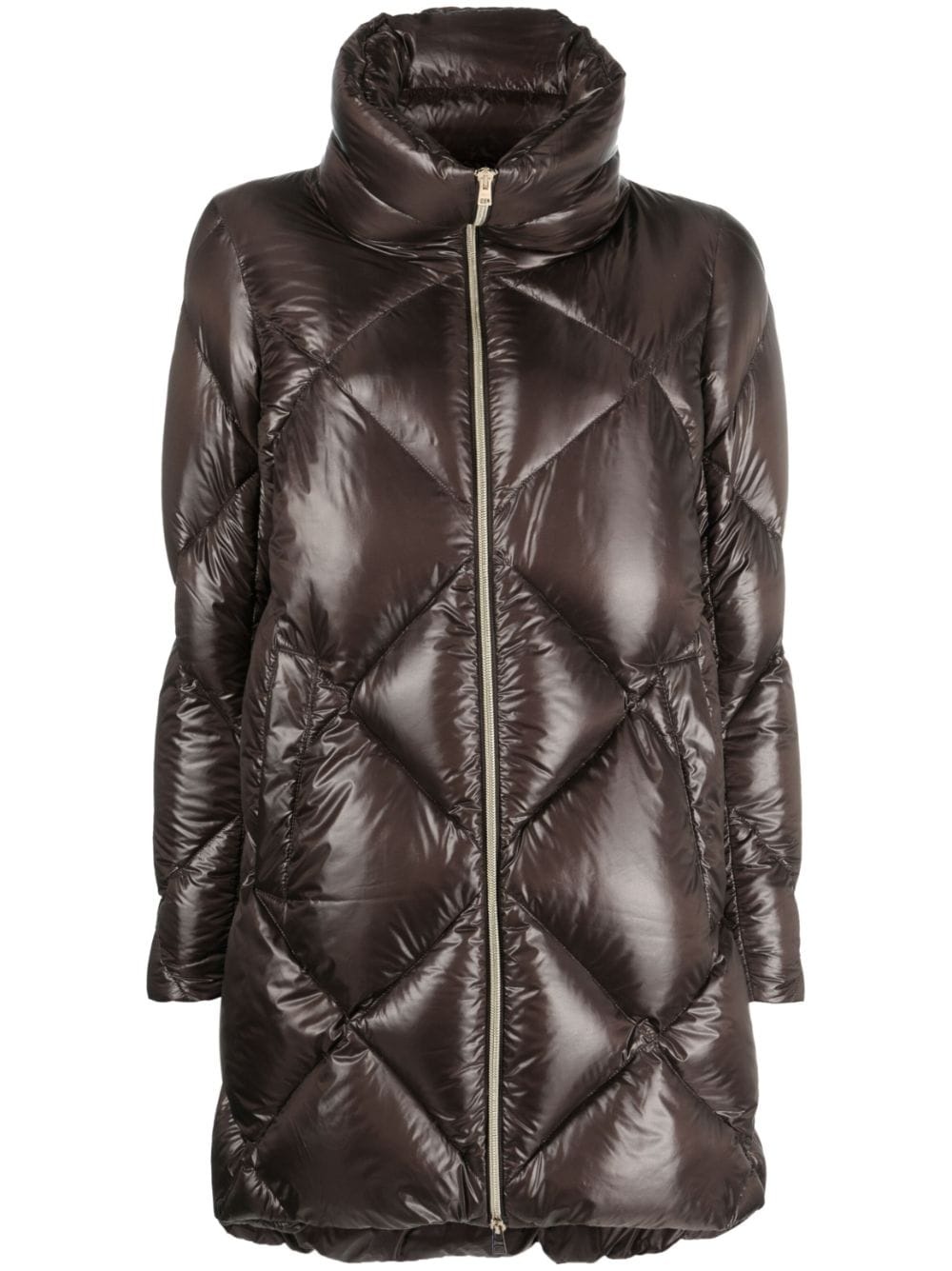 quilted zip-up down coat - 1