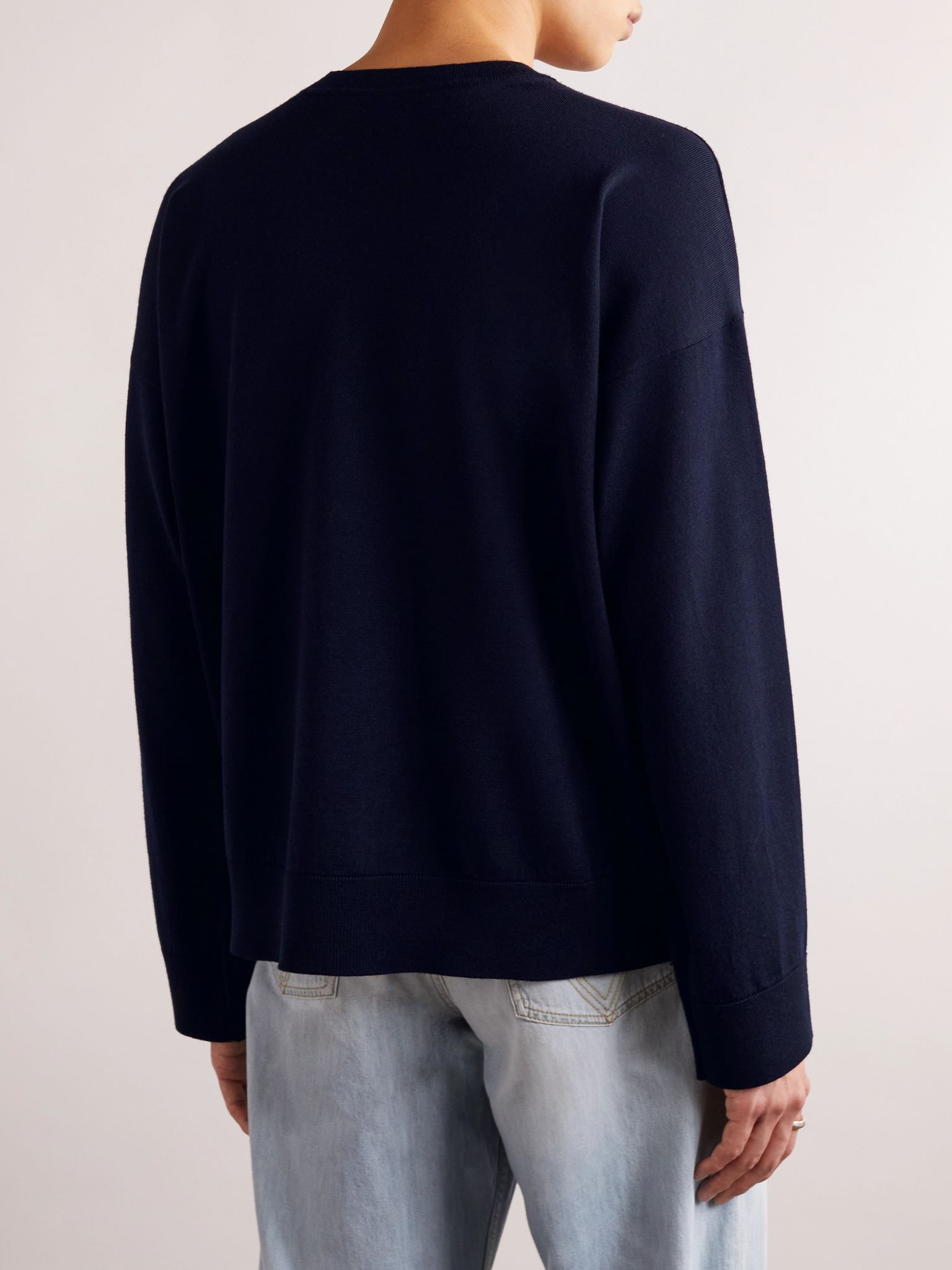Logo-Embroidered Wool Sweater Blue - 3