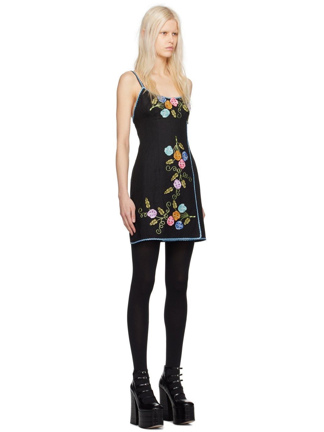Black 3D Pansy Minidress - 2