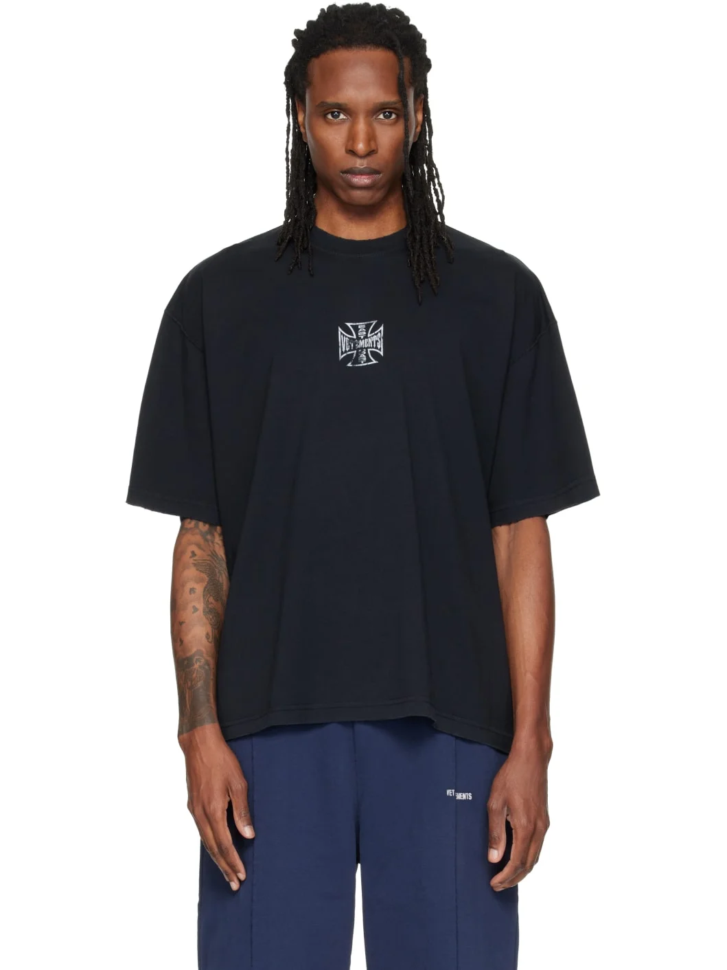 Black Biker Cross Logo Boxy T-shirt - 1