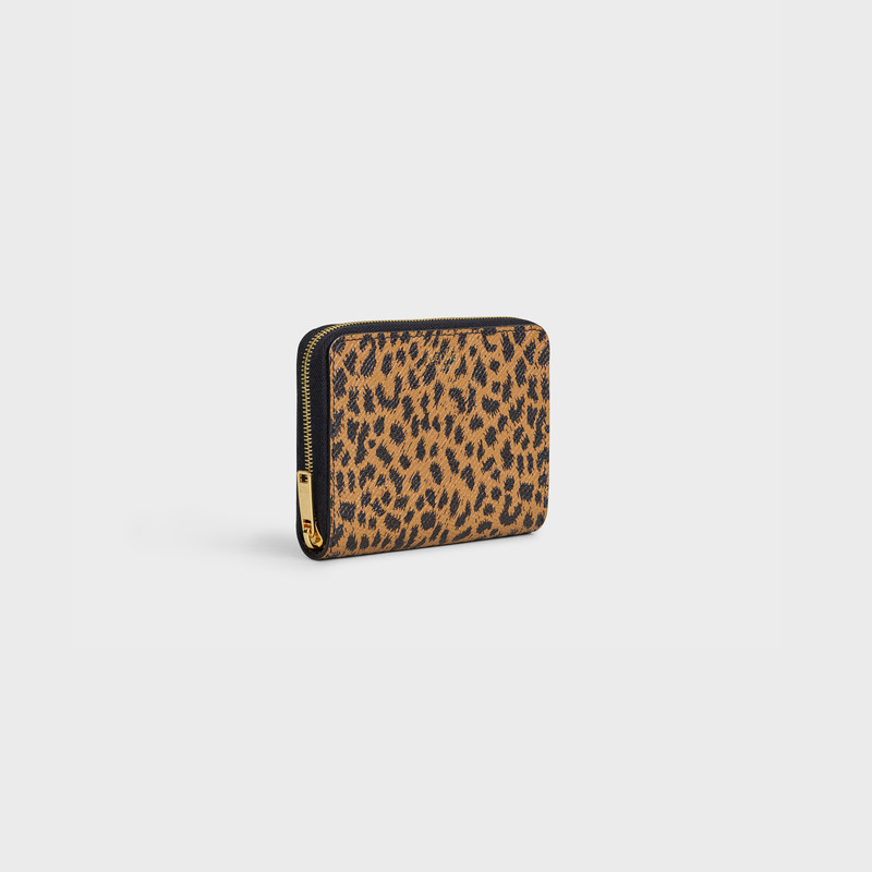 CELINE COMPACT WALLET  IN  GRAINED CALFSKIN WITH LEOPARD PRINT outlook