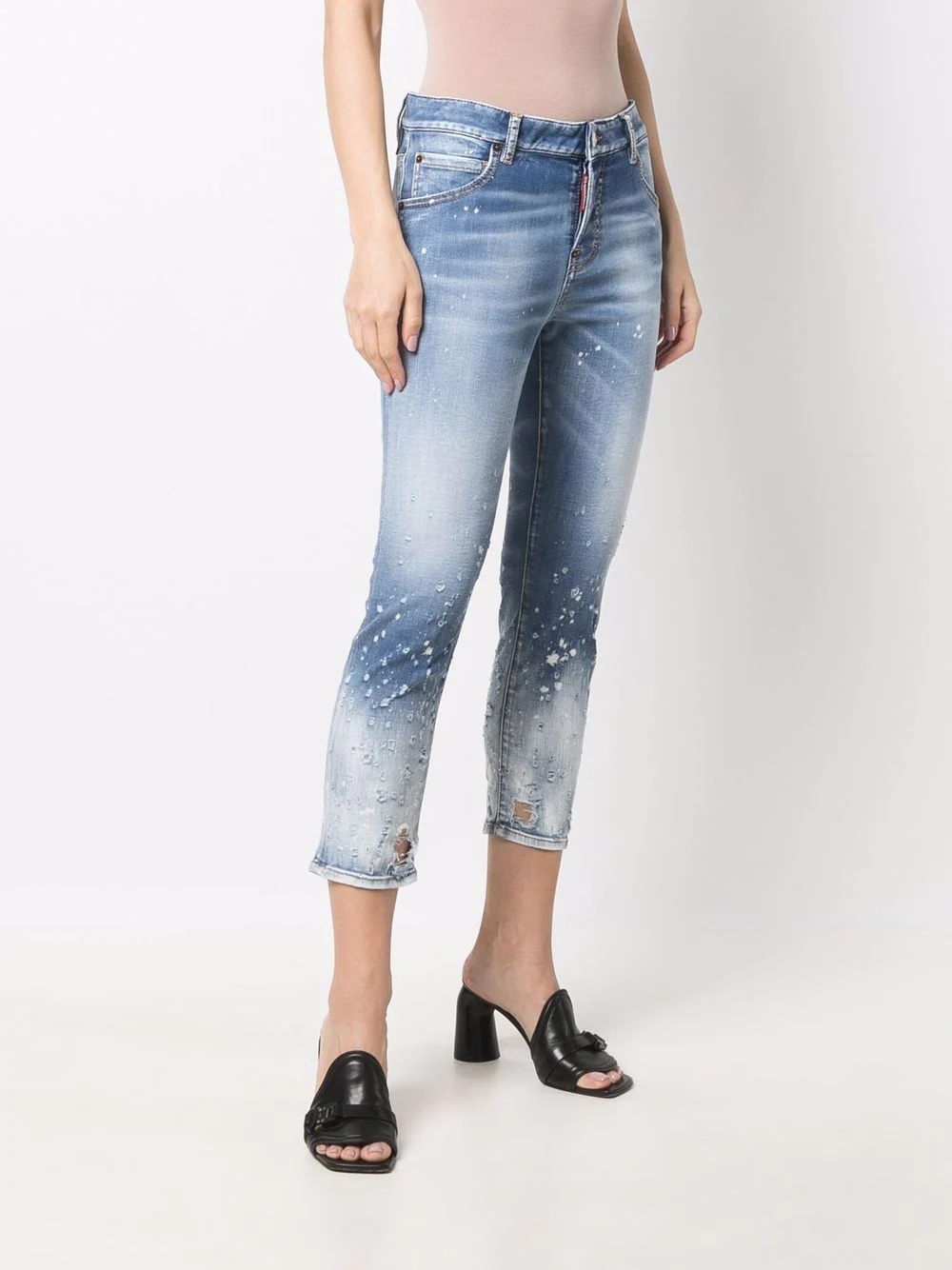 cropped distressed-effect skinny jeans - 3