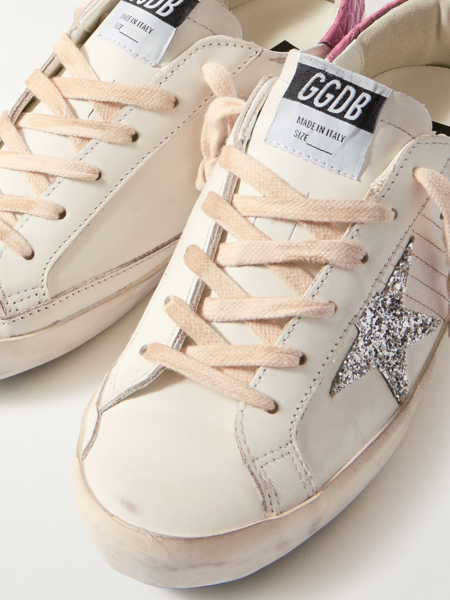 Super-Star distressed glittered leather sneakers White - 4