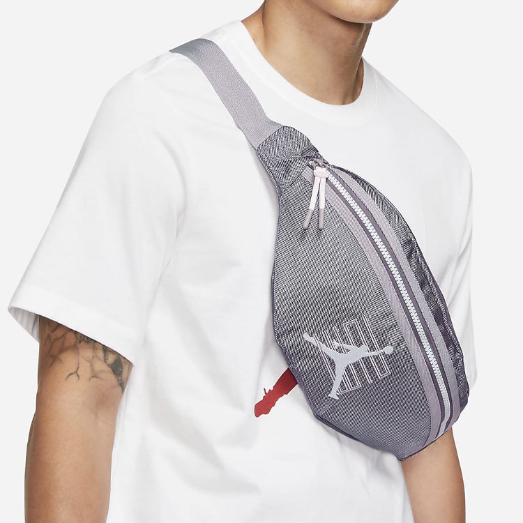 Air Jordan Unisex Polyester Crossbody Printing Logo Zipper Belt Bag Grey DV1870-056 - 6
