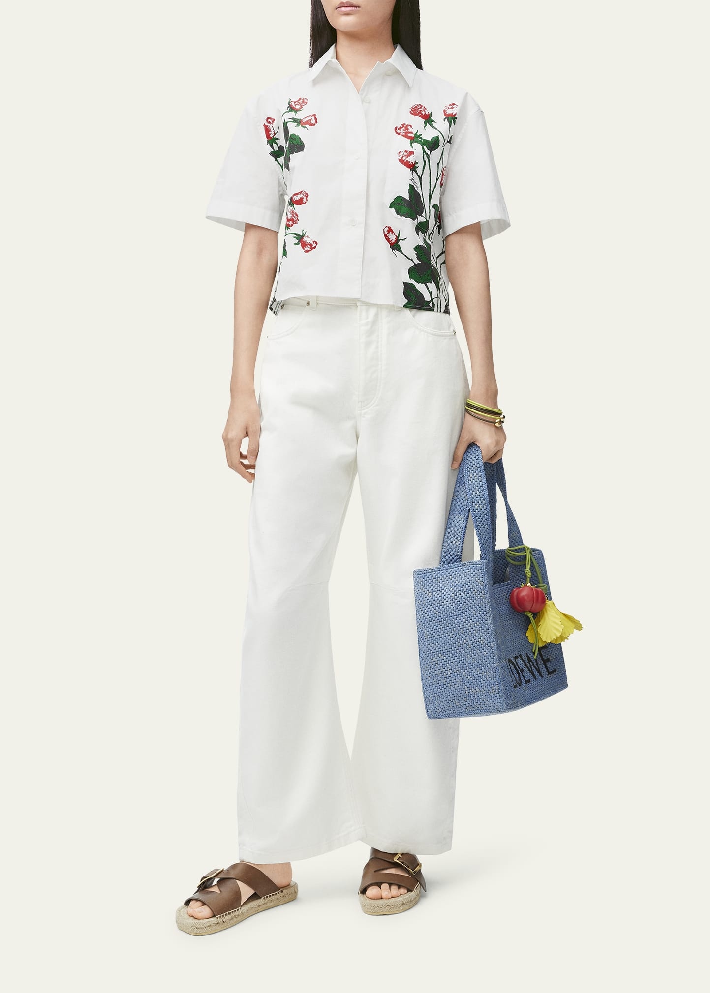 Flower Print Poplin Cropped Shirt - 2