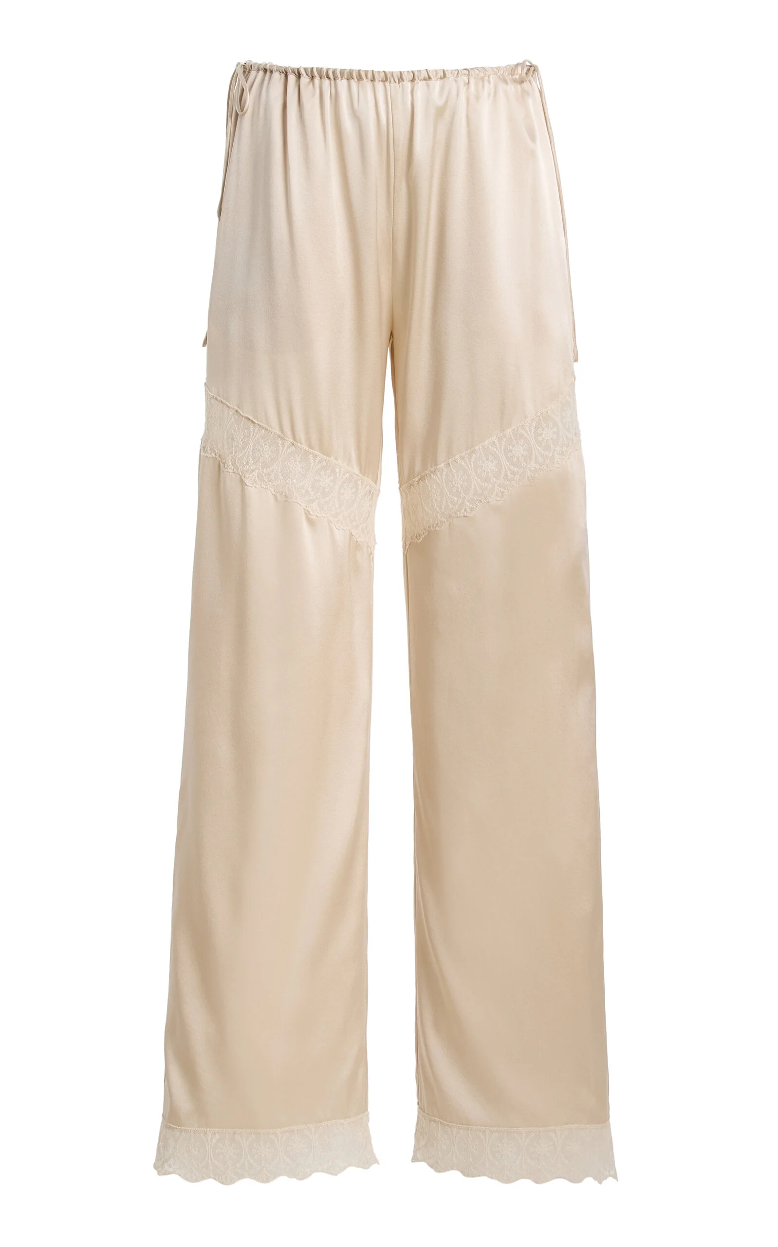 Cata Lace-Trimmed Silk Wide-Leg Pants - 1