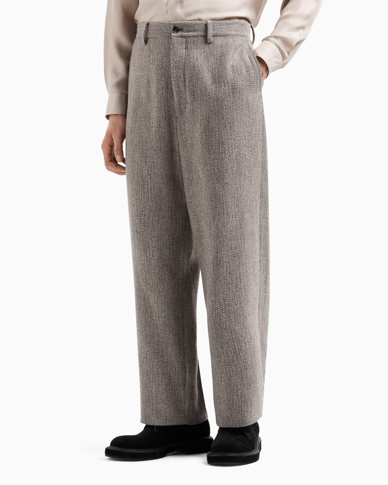 FLAT-FRONT TROUSERS IN A VISCOSE AND WOOL-BLEND JACQUARD - 4