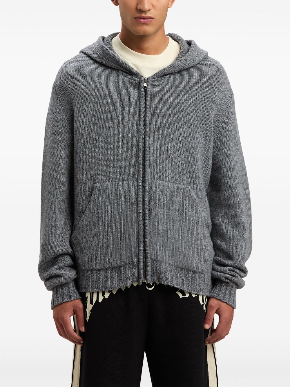 logo-knit zip-up hoodie - 3
