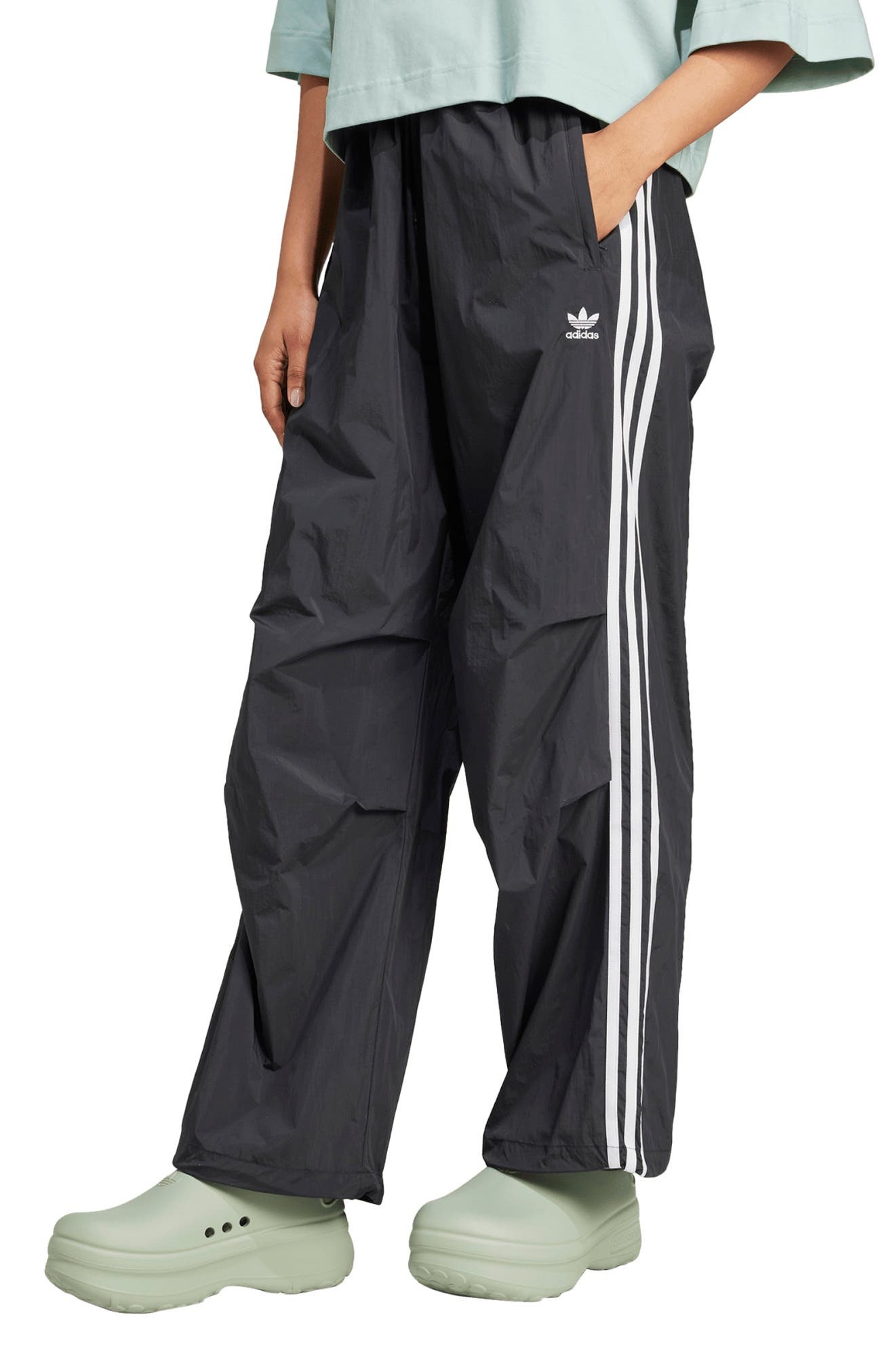 adidas Adicolor Lifestyle 3-Stripes Wide Leg Woven Pants in Black at Nordstrom - 1