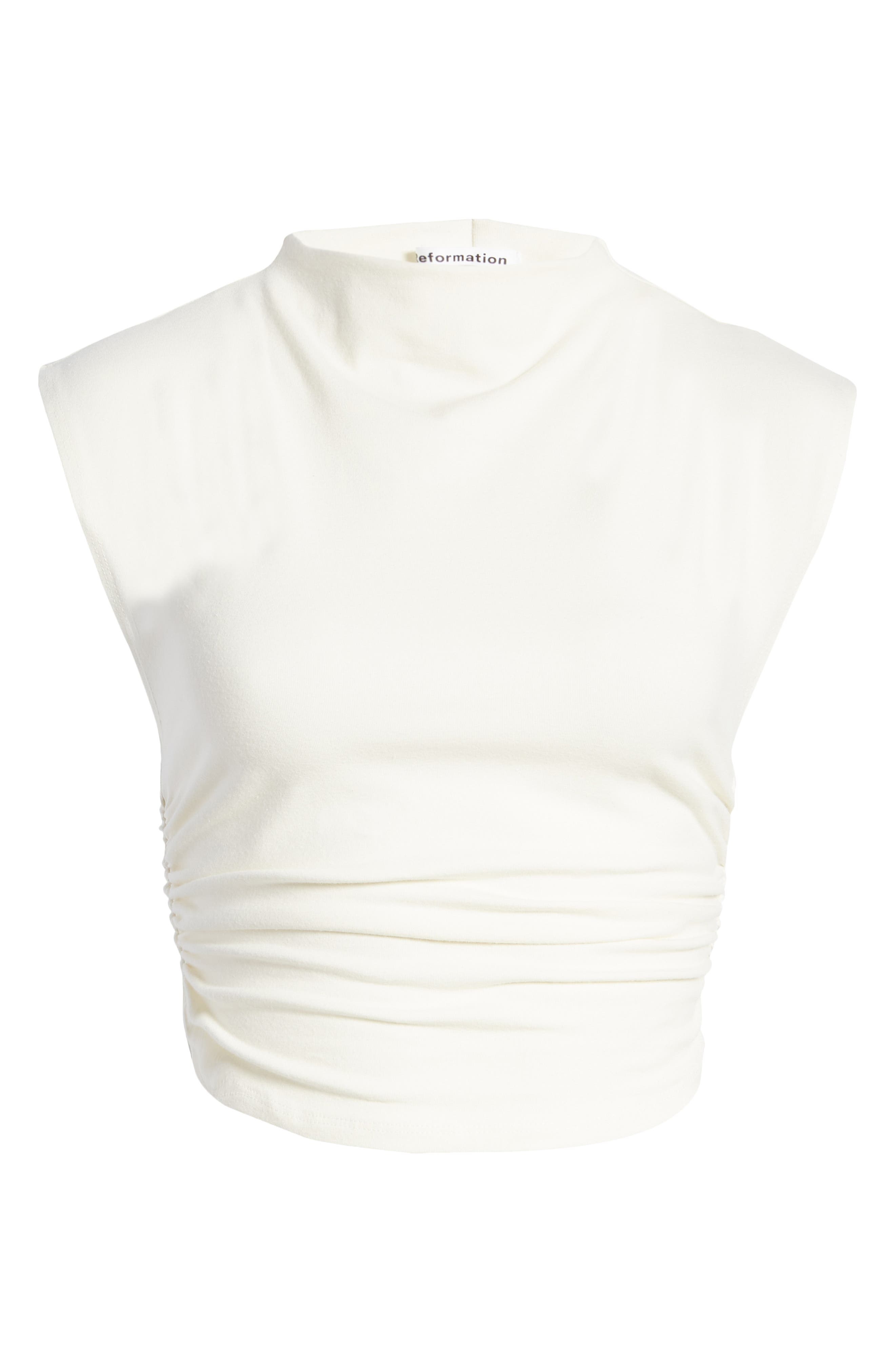 Reformation Lindy Ruched Crop Top in Ivory at Nordstrom - 7