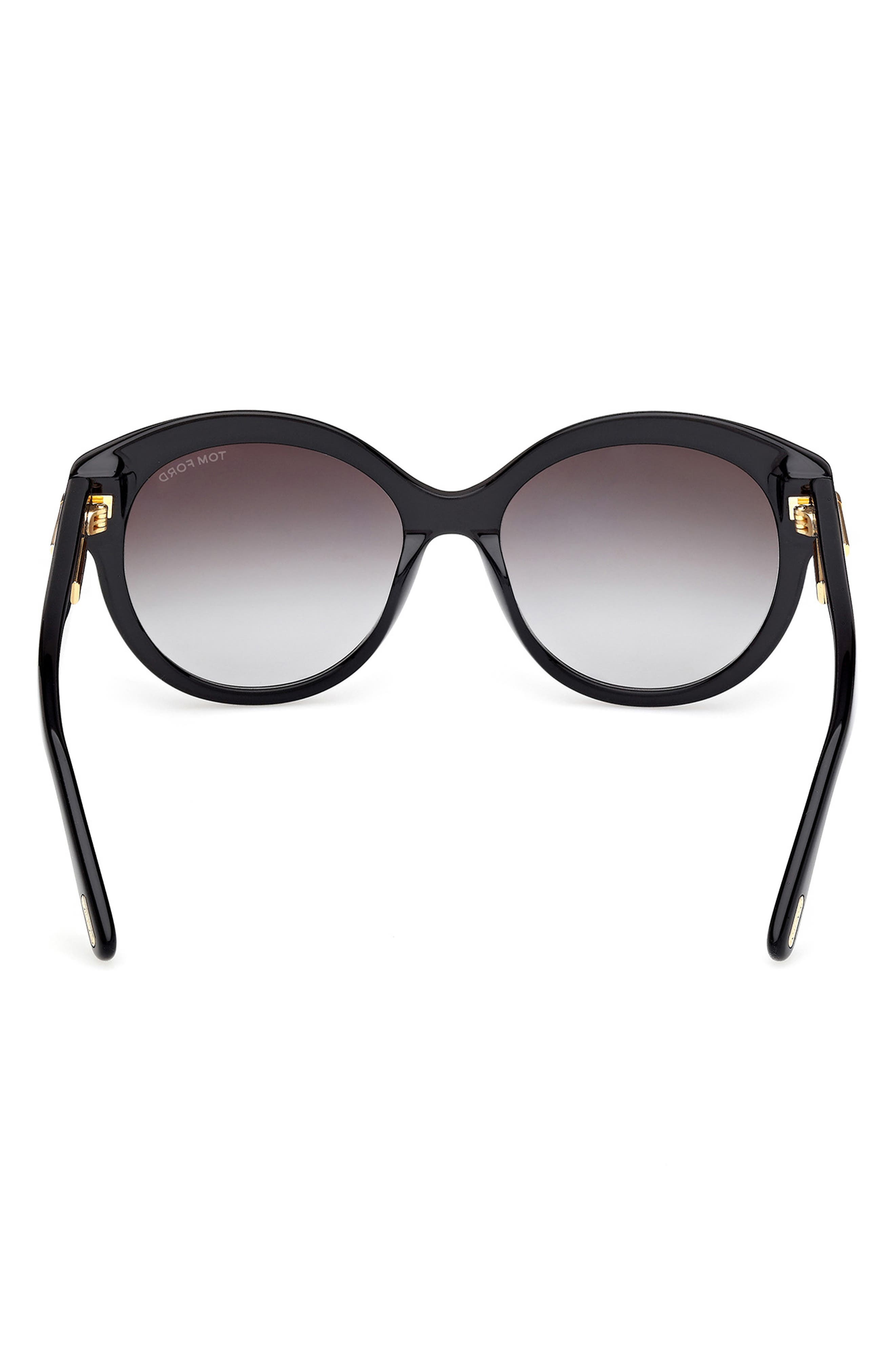 TOM FORD Icon 57mm Gradient Round Sunglasses in Shiny Black Beveled /Smoke at Nordstrom - 5