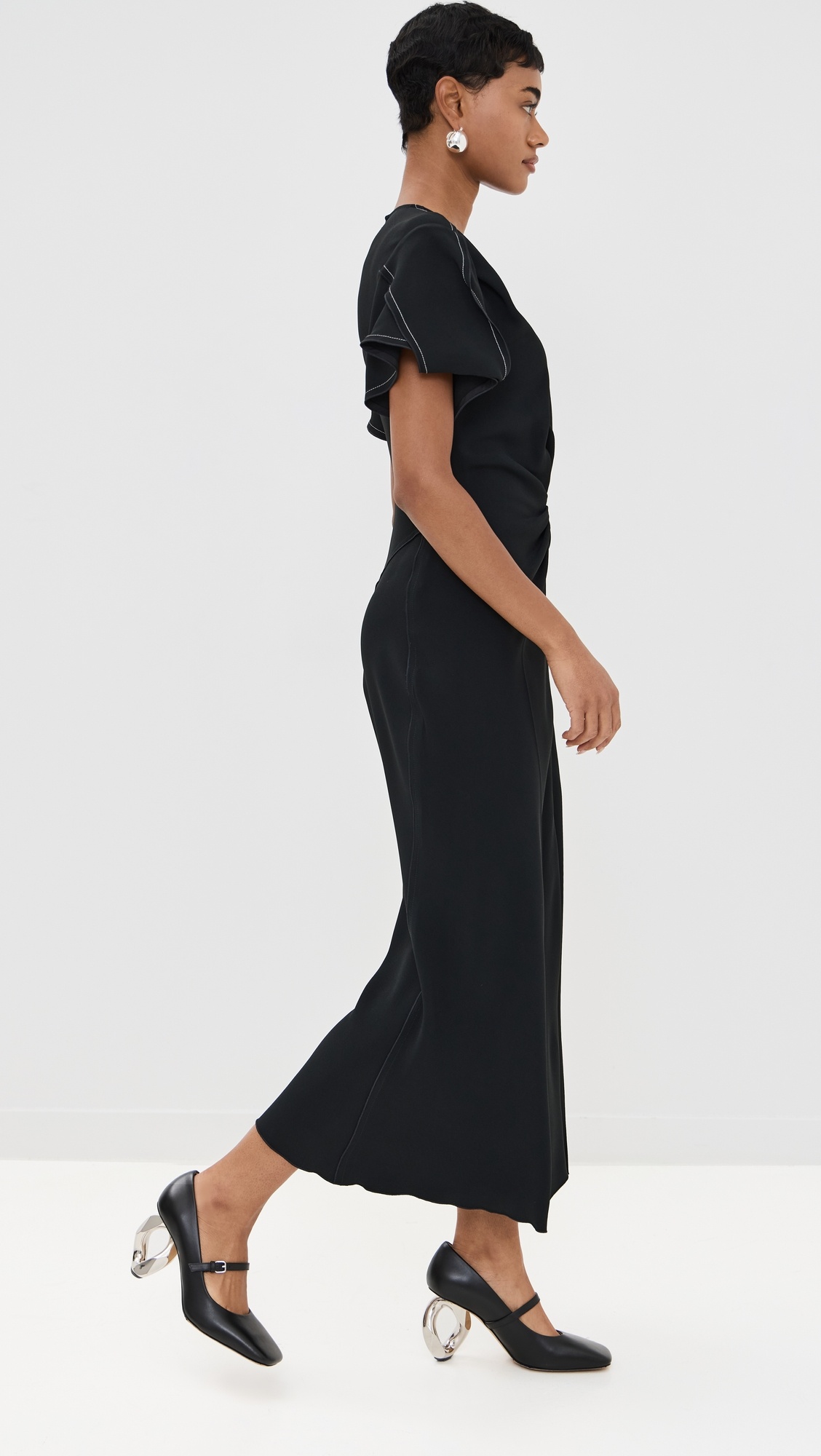 Gathered V Neck Midi Dress - 4