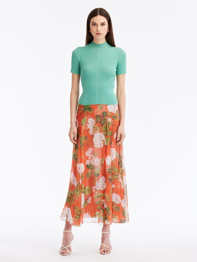 Oscar de la Renta SHORT SLEEVE MOCK NECK RIBBED PULL OVER outlook