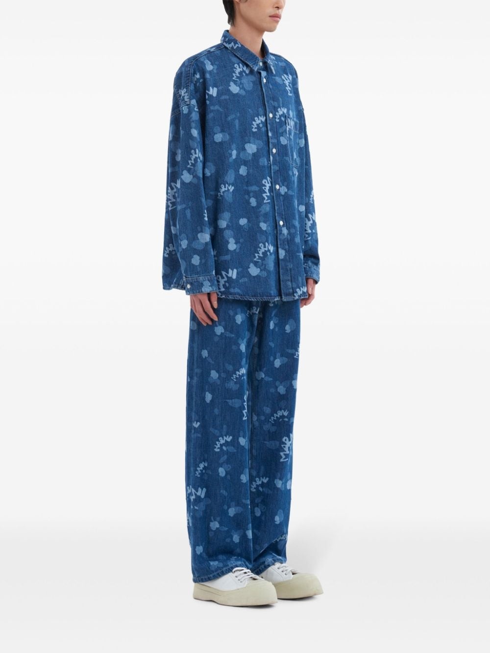 logo-print denim shirt - 3