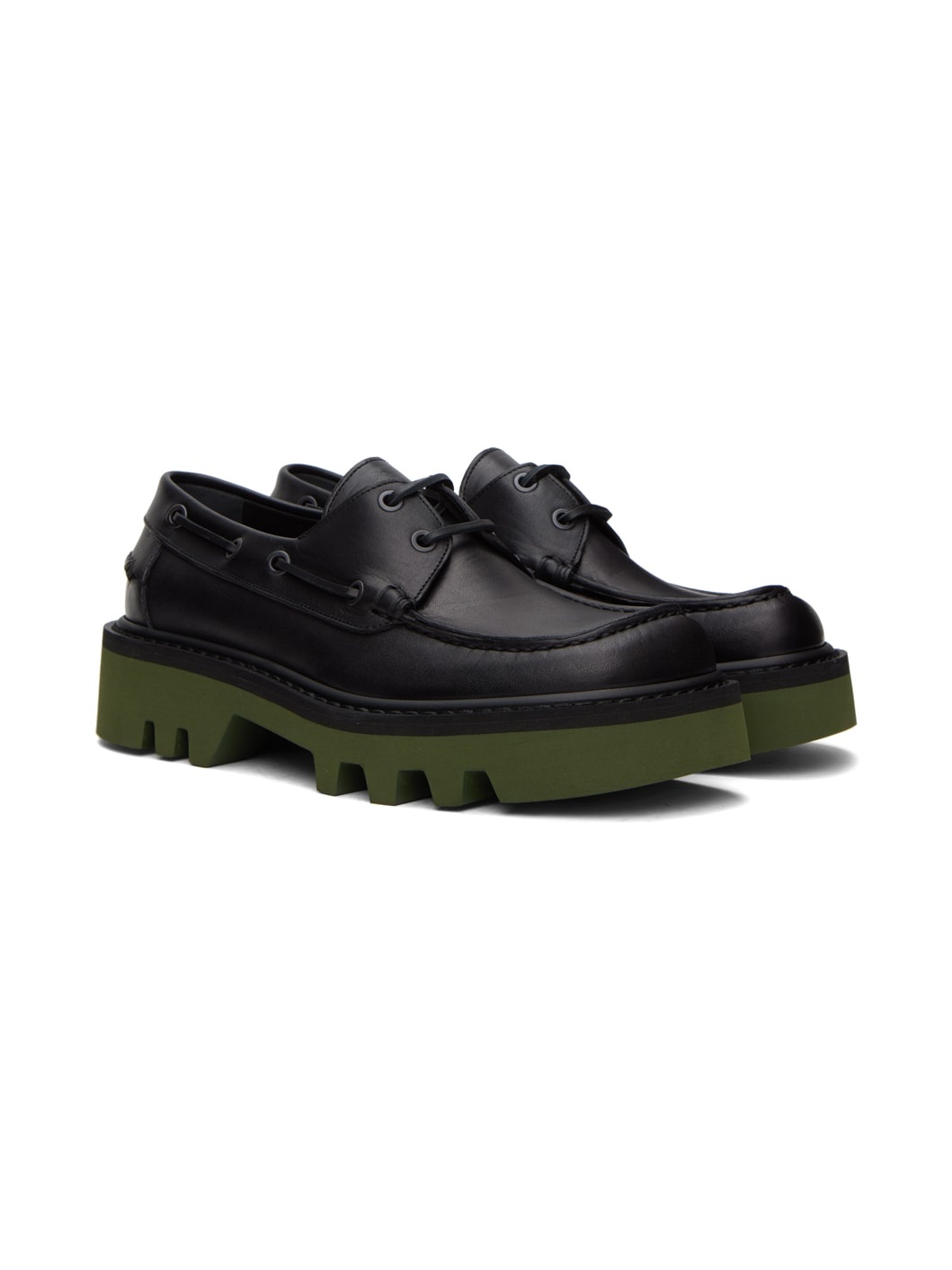 Black & Green Leather Derbys - 4