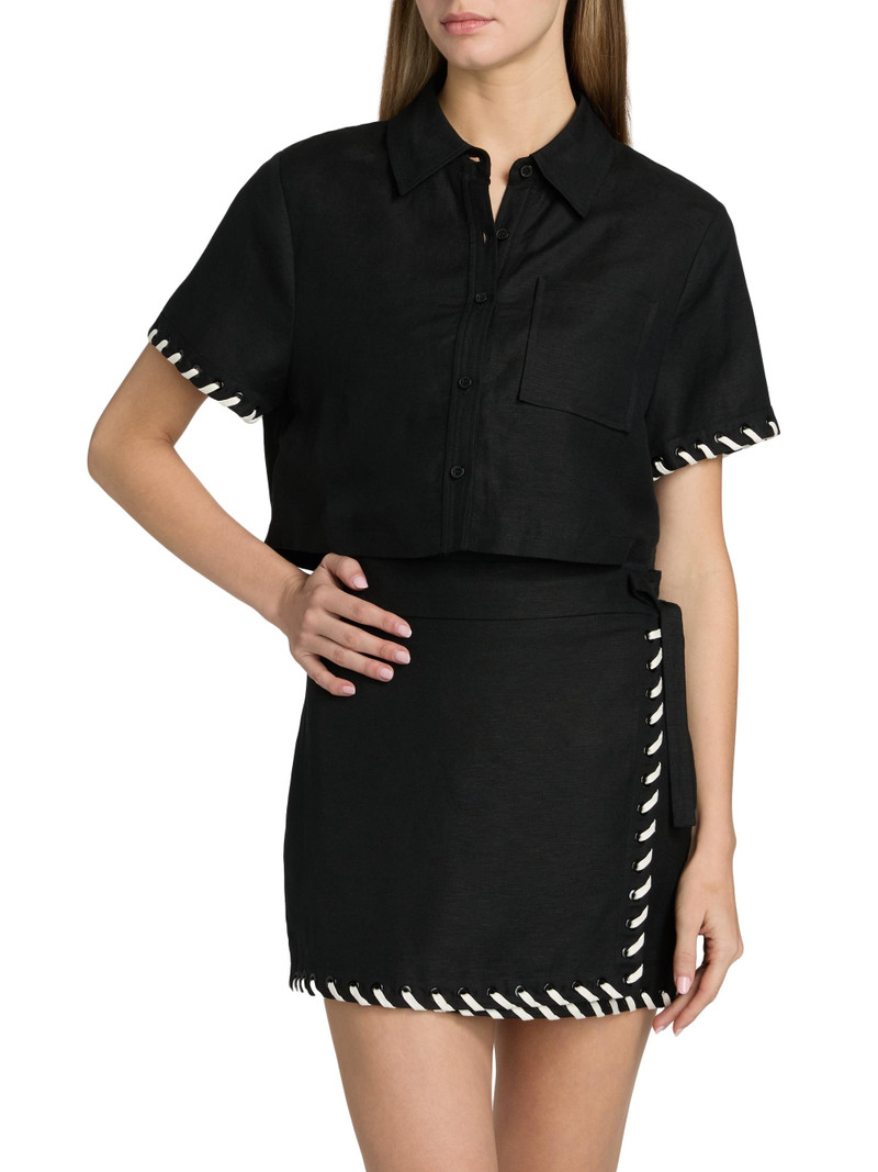 Women's Auggie Linen-Blend Crop Shirt - Black Multi 3