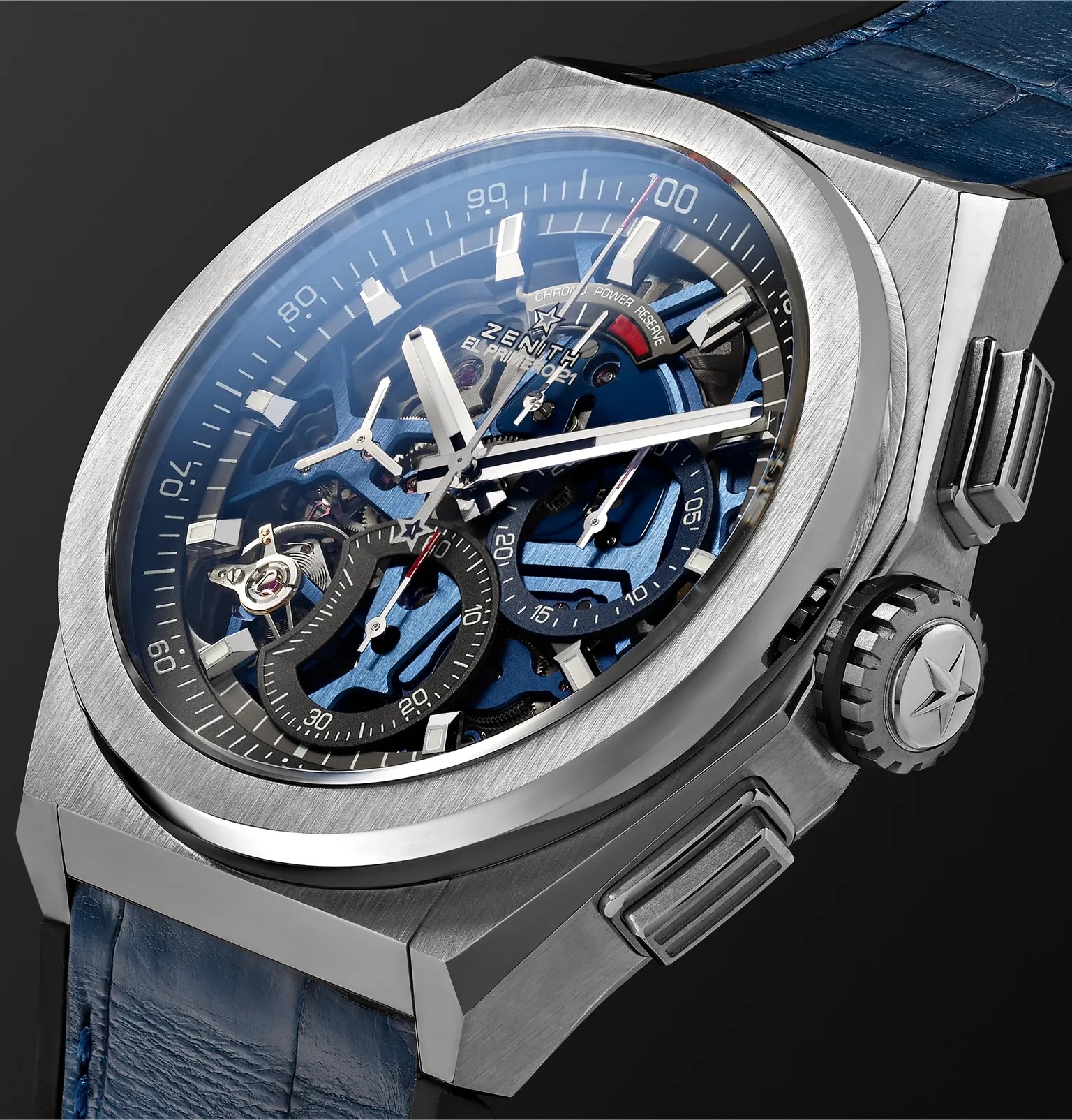 Defy El Primero 21 Chronograph 44mm Brushed-Titanium, Alligator and Rubber Watch, Ref. No. 95.9002.9 - 4