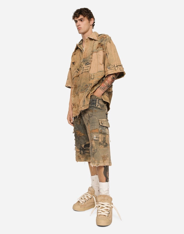 Patchwork denim cargo shorts - 2