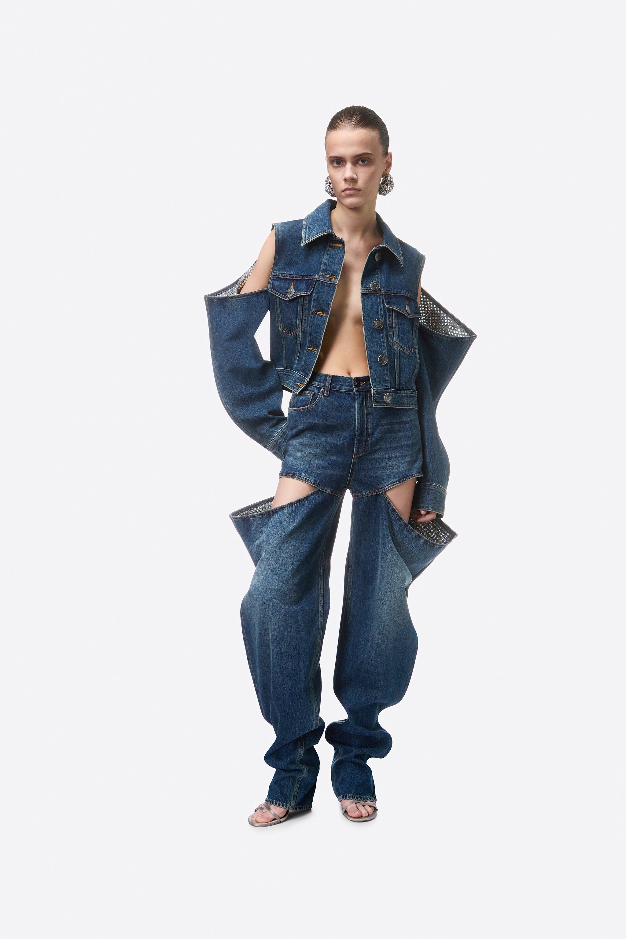 CRYSTAL EMBELLISHED CUTOUT DENIM JACKET - 3