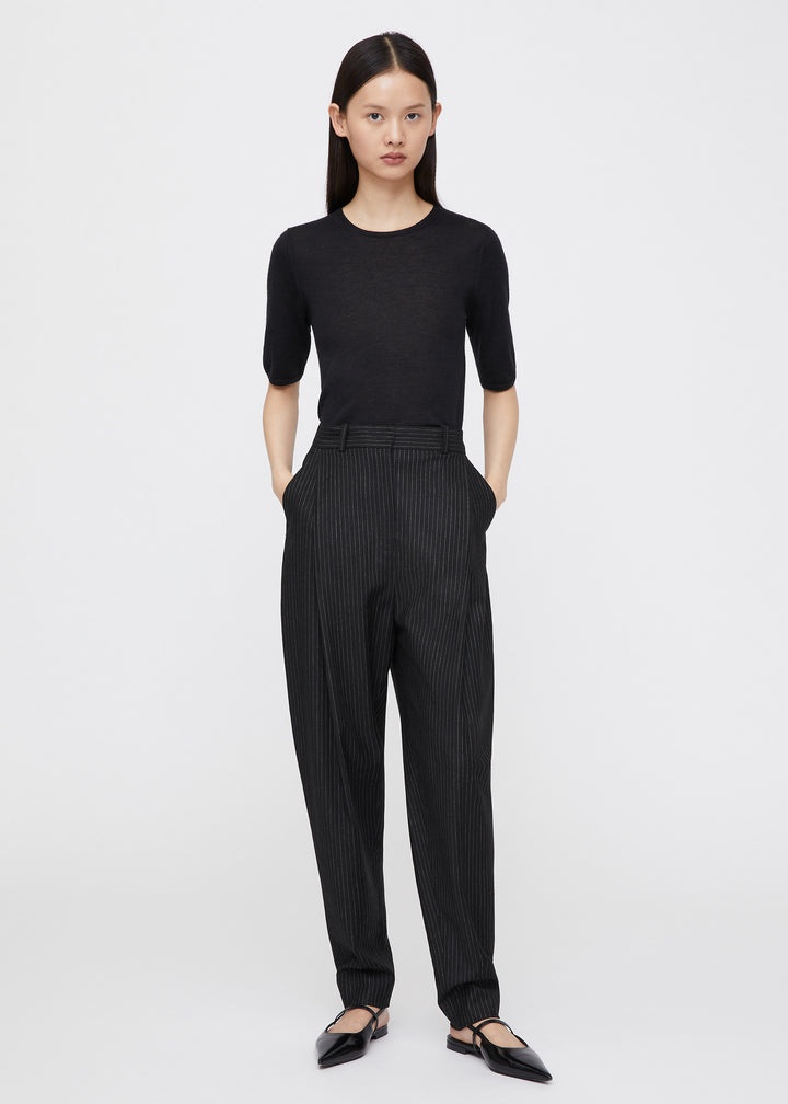 Tapered viscose wool trousers black pinstripe - 2