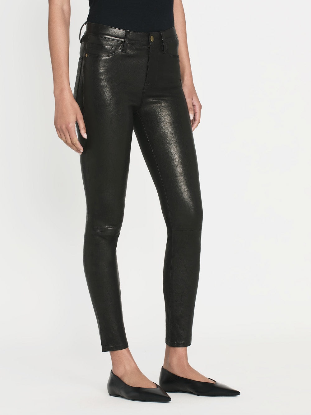 Leather Le High Skinny in Washed Black - 4
