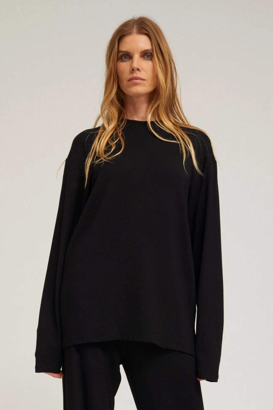 VISCOSE FRENCH TERRY LONG SLEEVE OVERSIZED TEE - 1