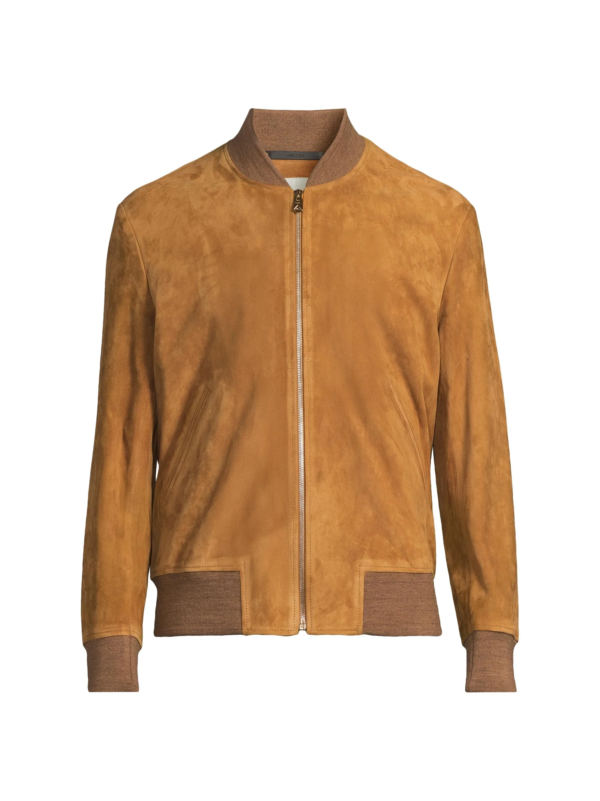 Men's Suede Bomber Jacket - Camel - 1