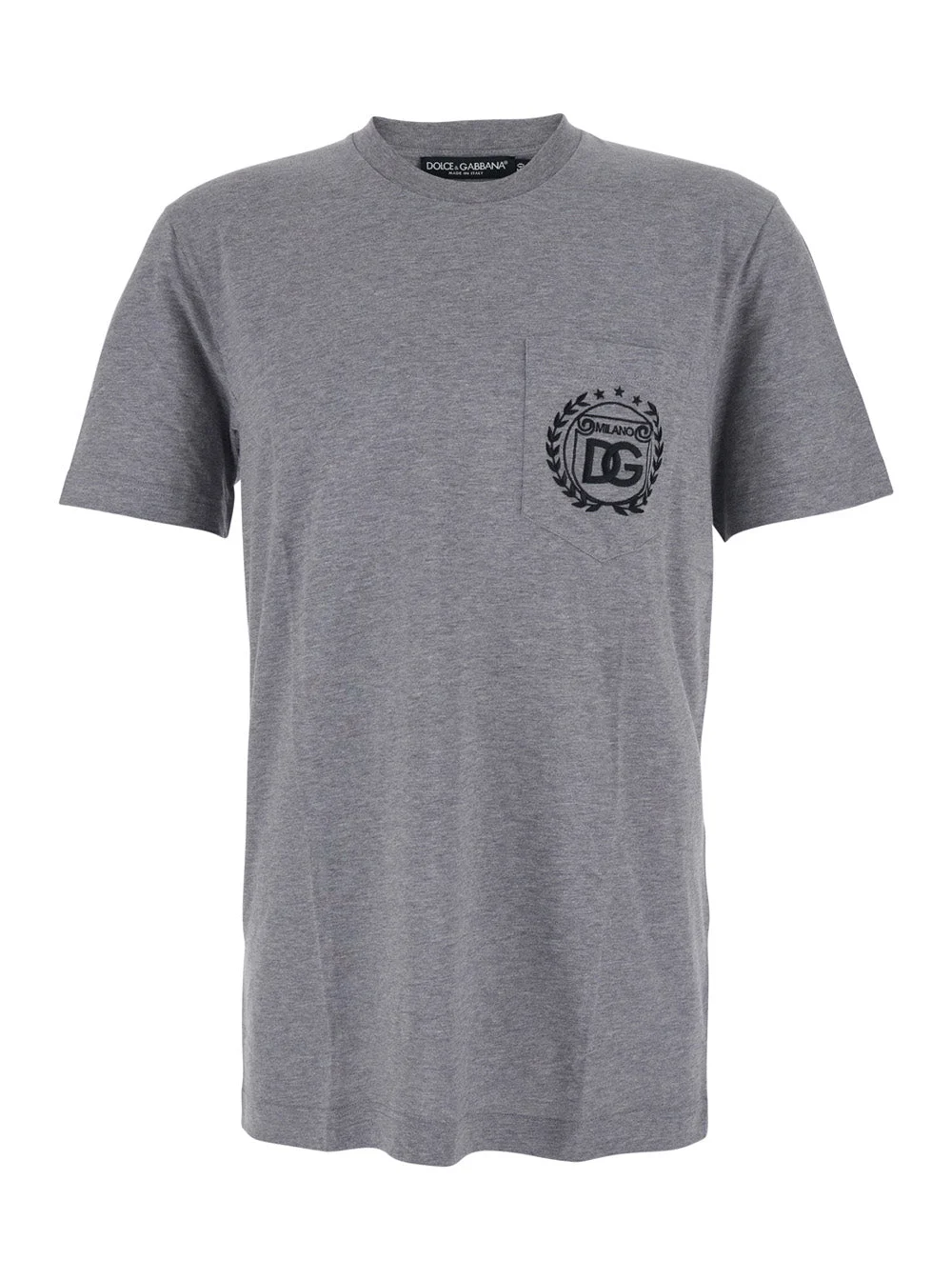Dolce & Gabbana Men Grey Crewneck T-Shirt With Logo Embroidery On The Front In Cotton Man - 1