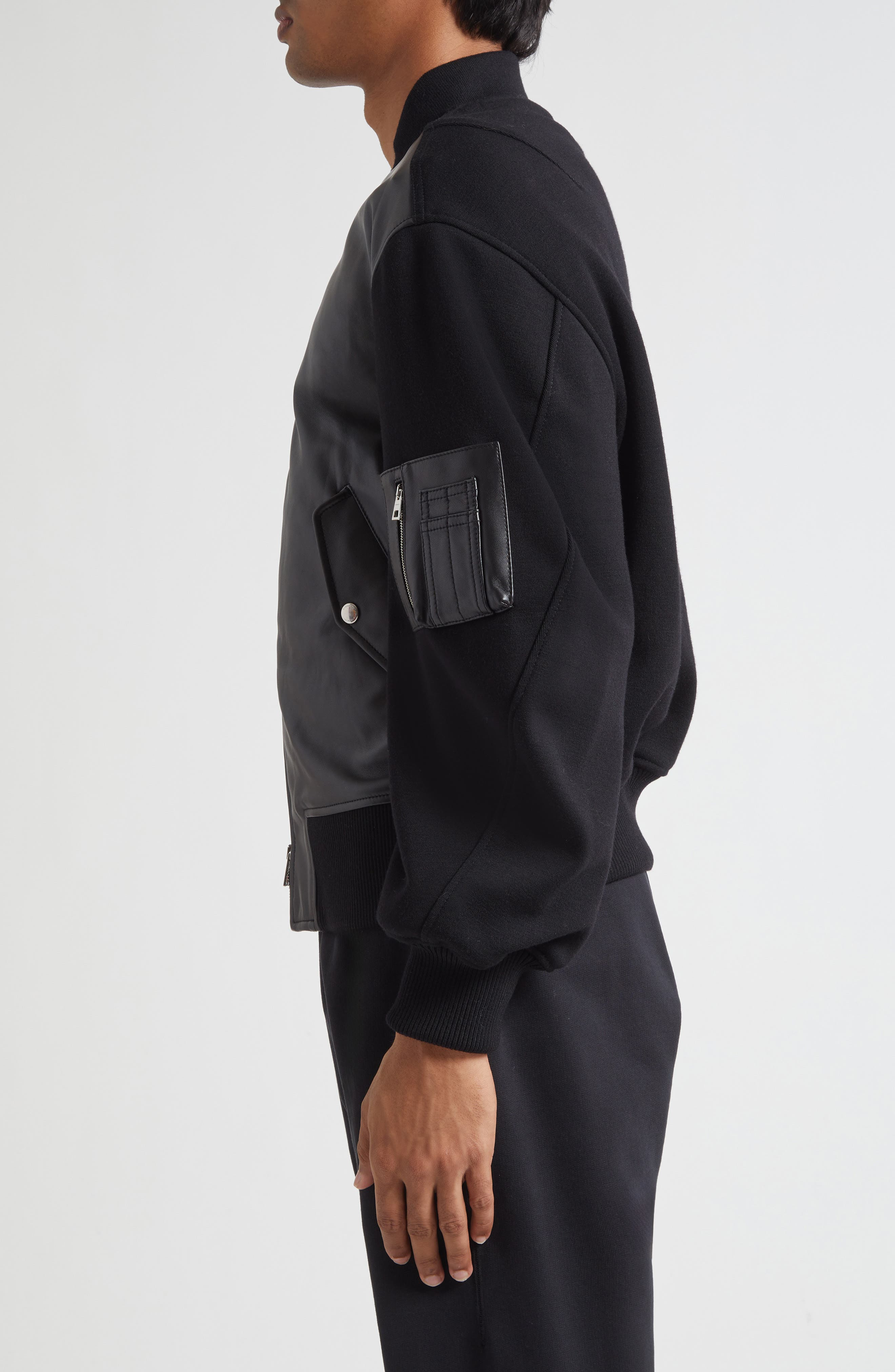 Givenchy Lambskin Leather Front Wool Bomber Jacket in Black at Nordstrom - 4