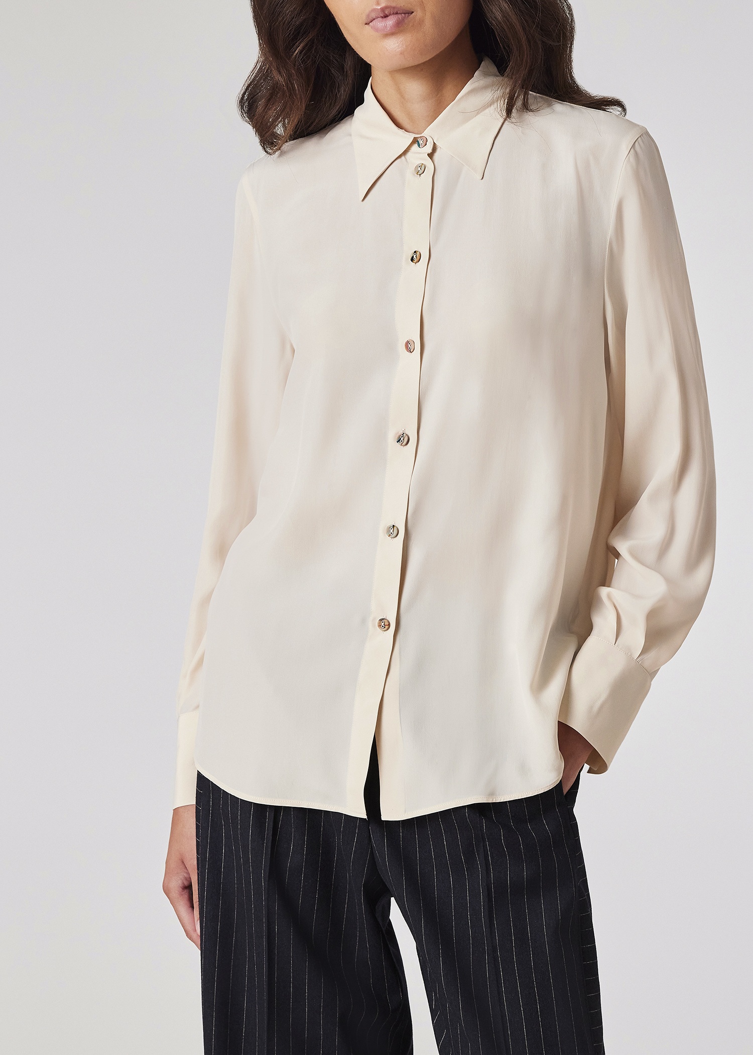 Women's Cream Silk-Blend Blouse - 3