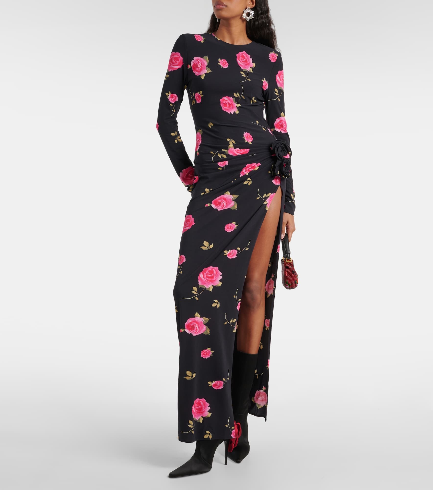 Floral-appliqué satin sock boots - 2