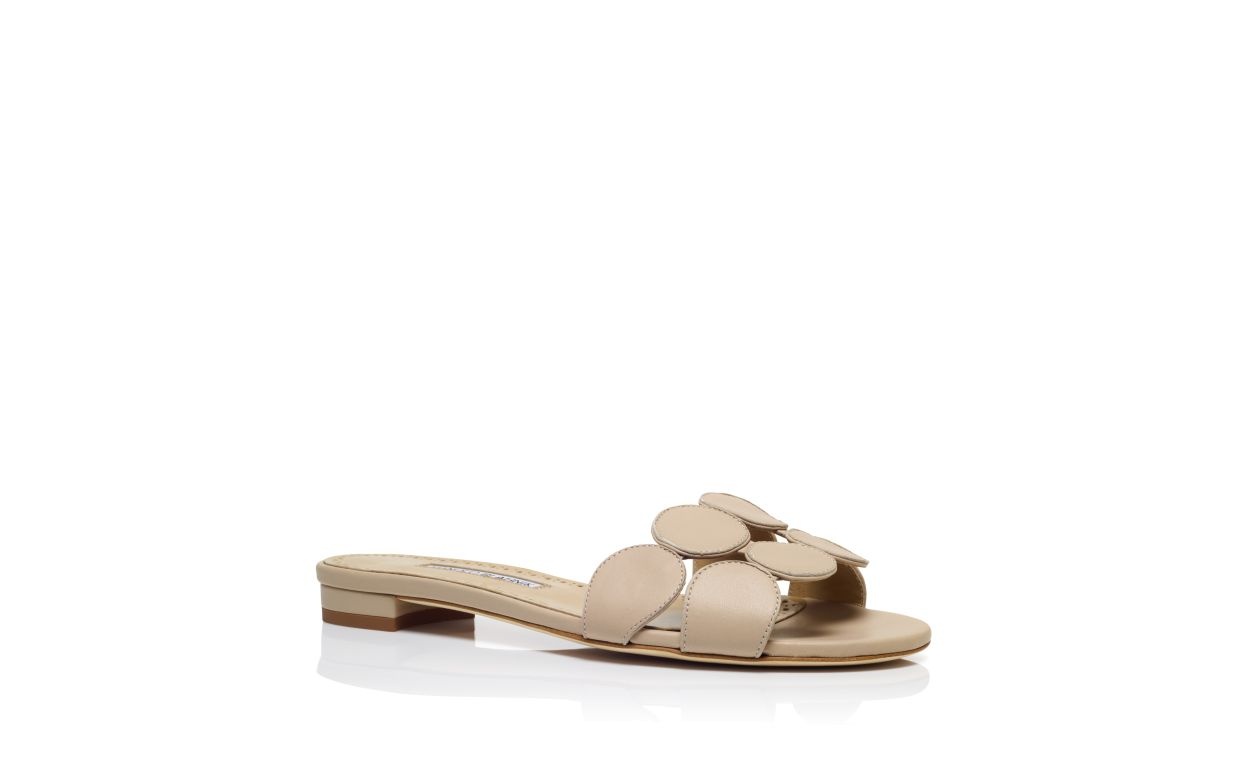 Beige Nappa Leather Flat Sandals - 3