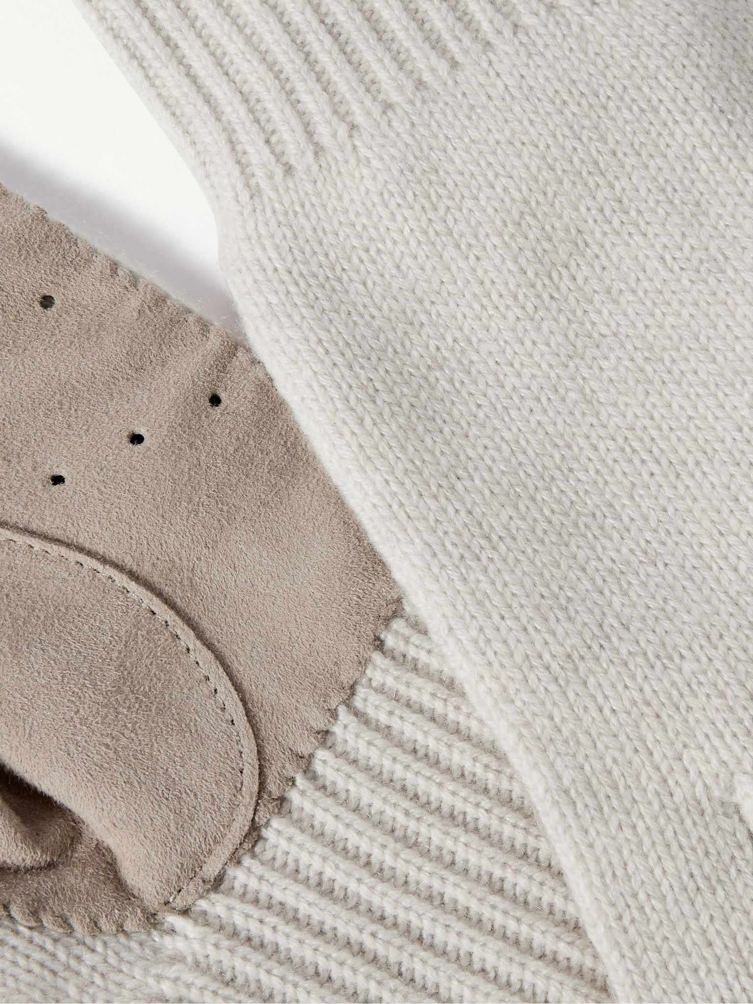 Suede-Trimmed Cashmere Gloves Beige - 2