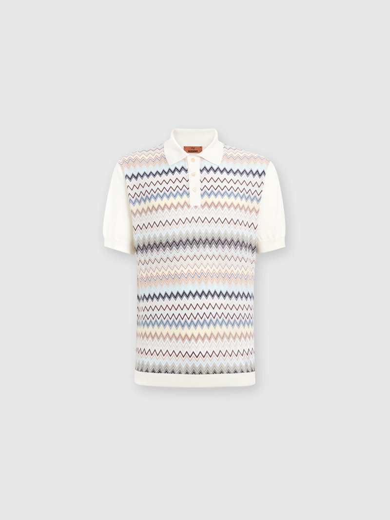 Zigzag cotton knit polo shirt with solid color inserts 1