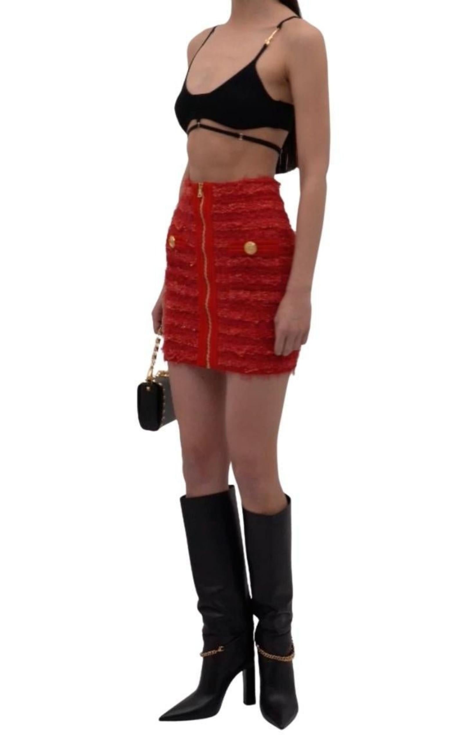 Zipped Tweed Mini Skirt - 4