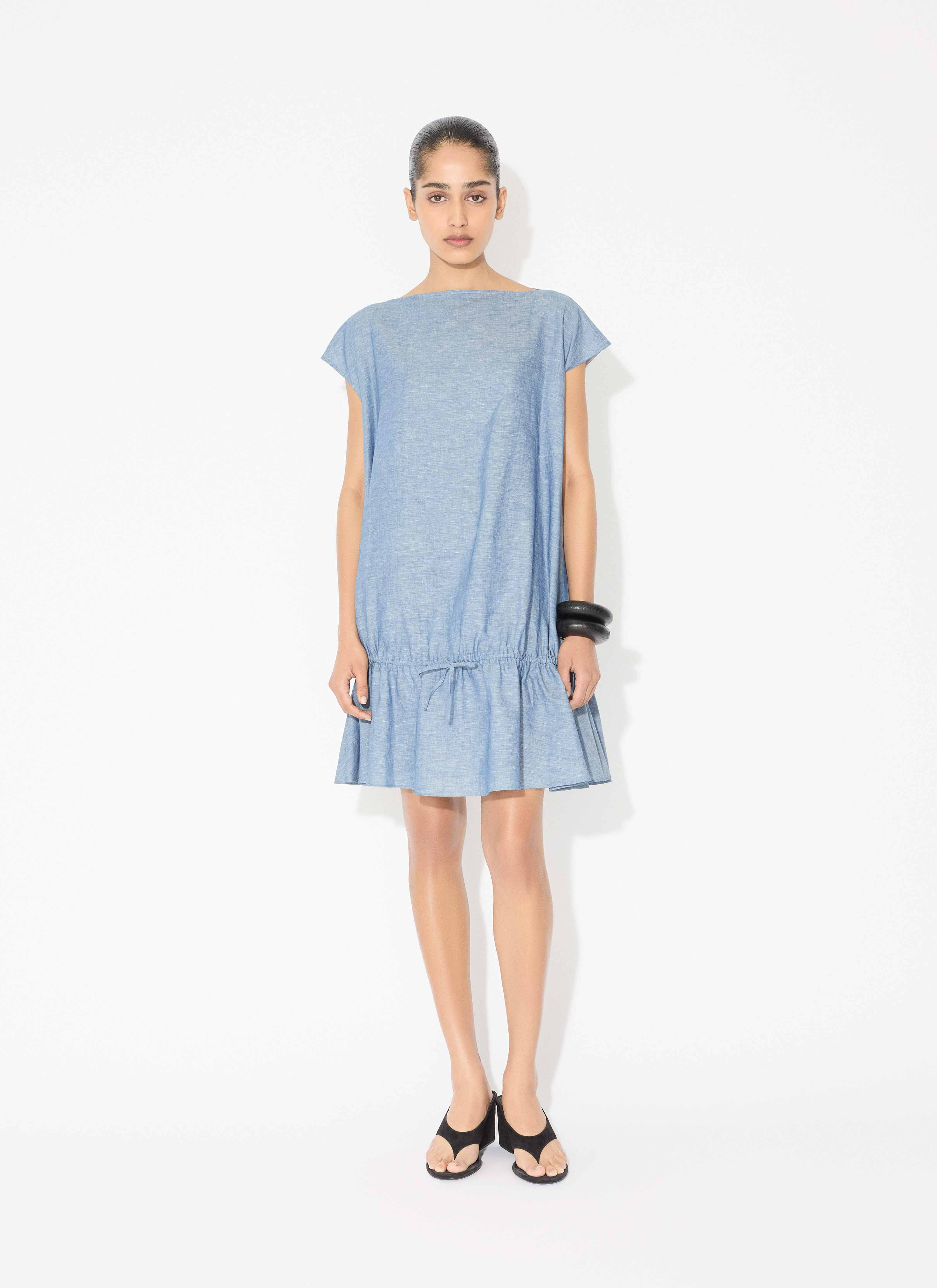 CHAMBRAY RUCHED DRESS - 2