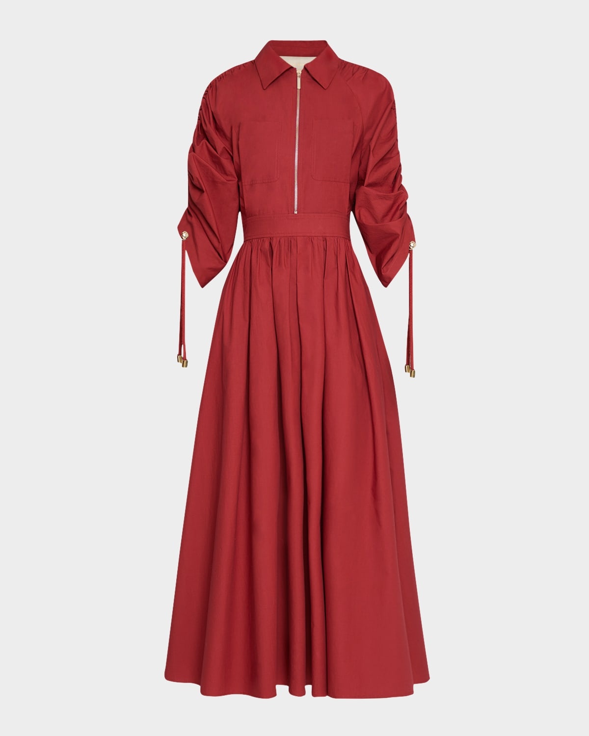 Ruched-Sleeve Poplin Midi Shirtdress - 1