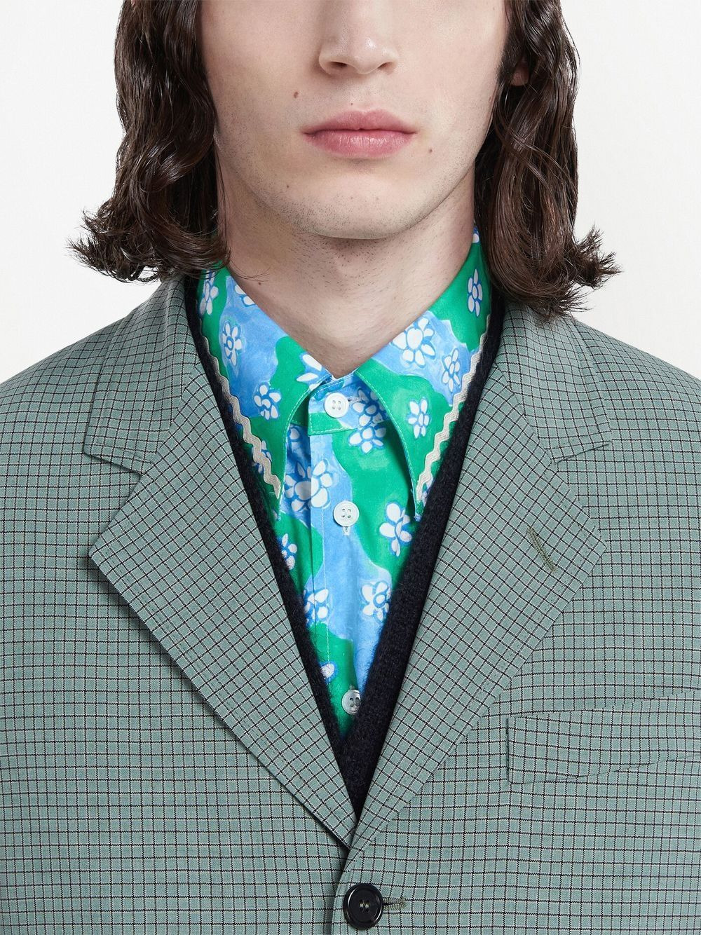 grid-check single-breasted blazer - 5