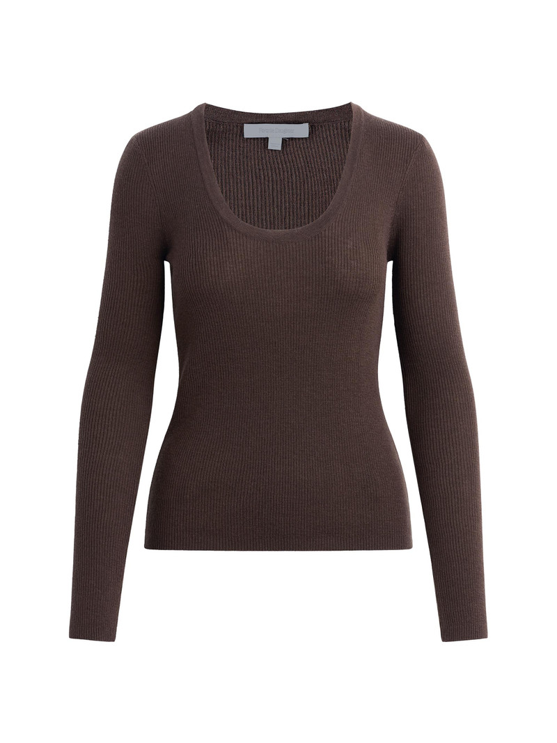 Women's Take It Easy Extrafine Merino Wool Scoopneck Top - Coffee 1