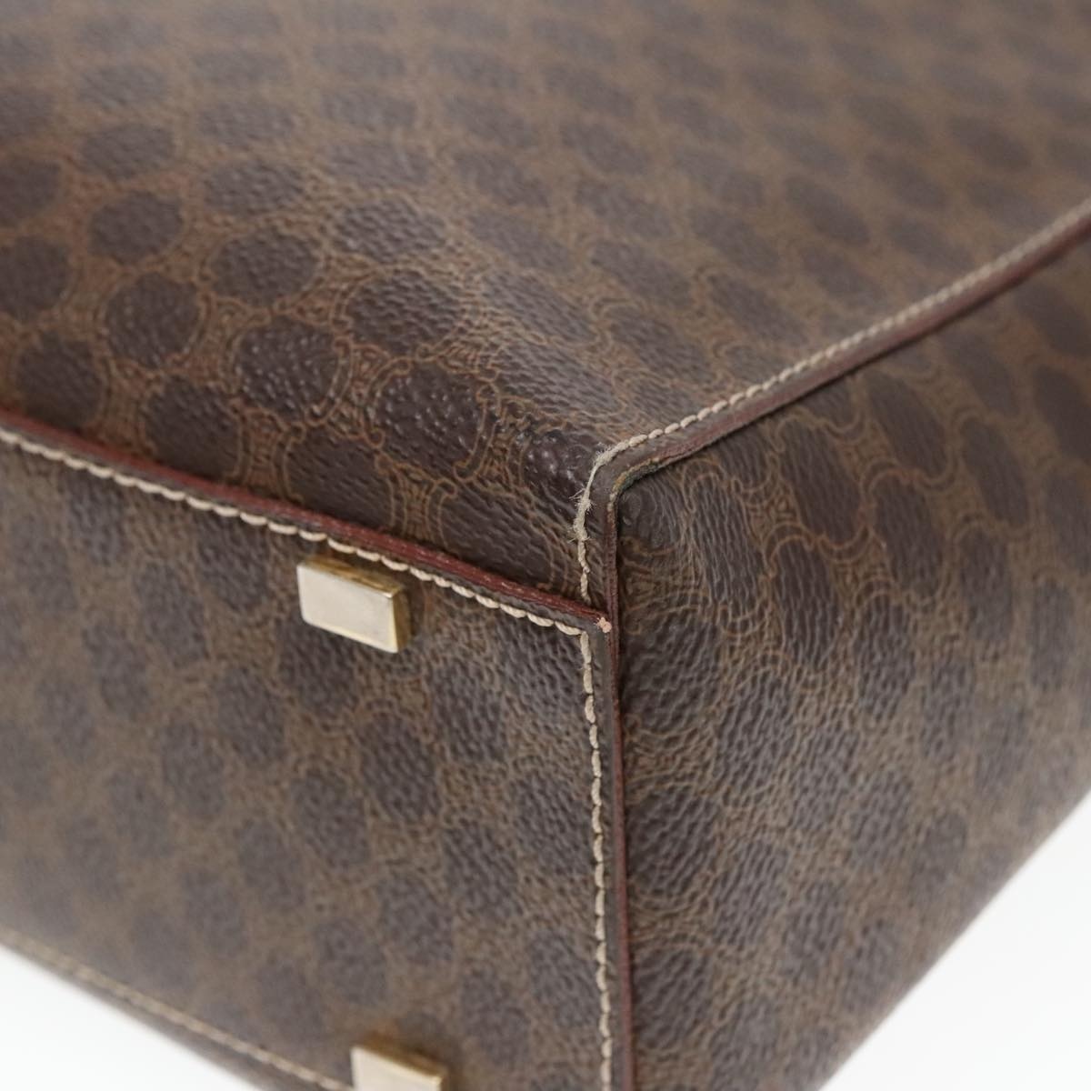 CELINE Macadam Canvas Hand Bag Pvc Leather Brown Gold - 10