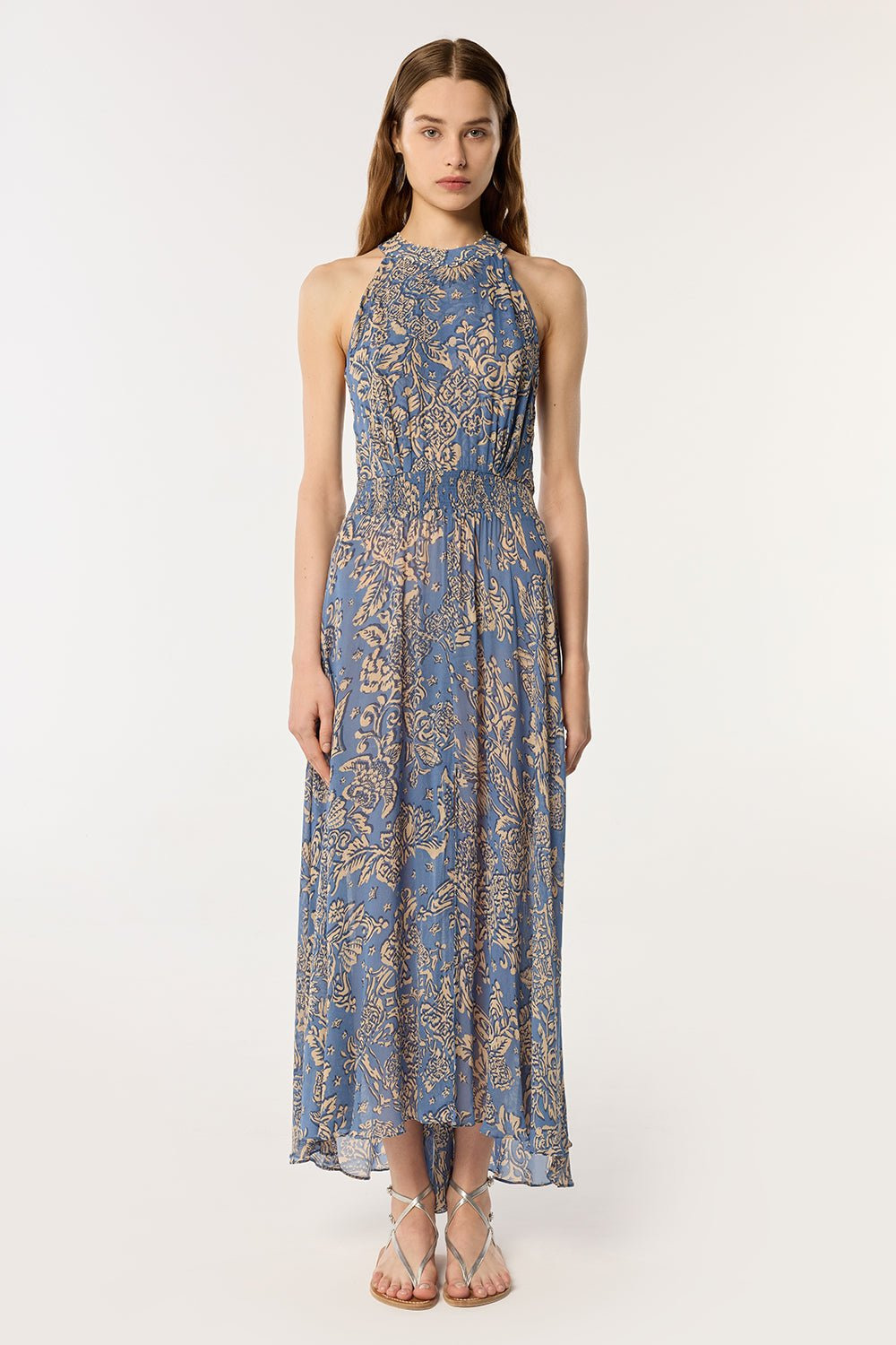 Long Dress Clea - Blue Oriental Foulard - 2