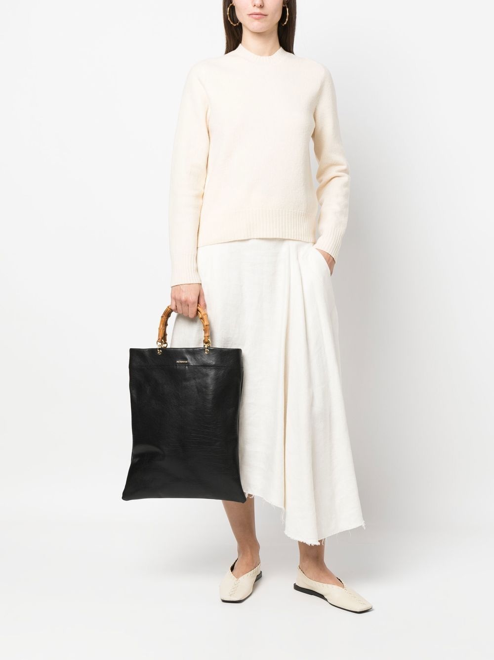 bamboo-handle leather tote bag - 2