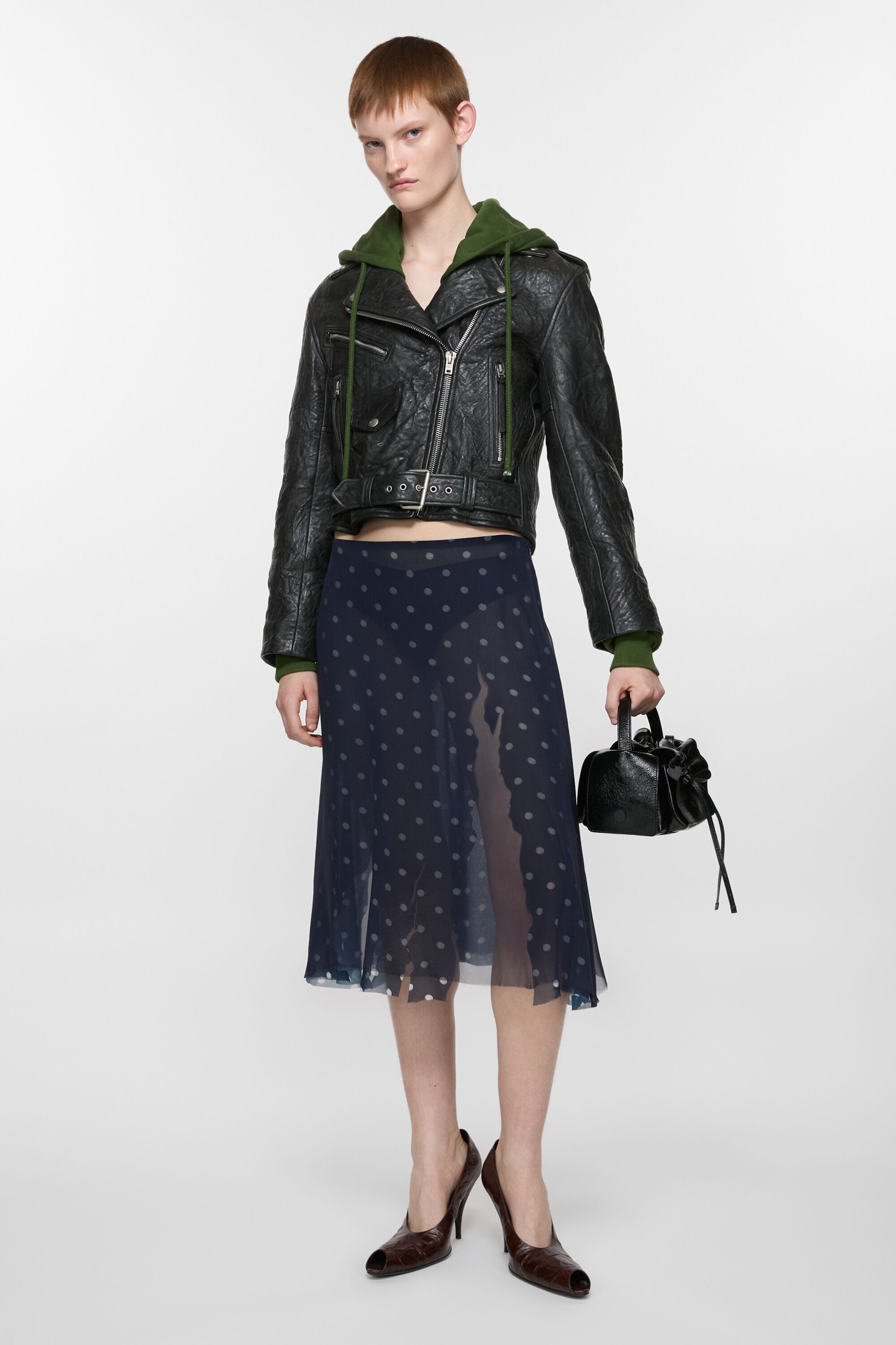 Layered leather jacket - Black - 5