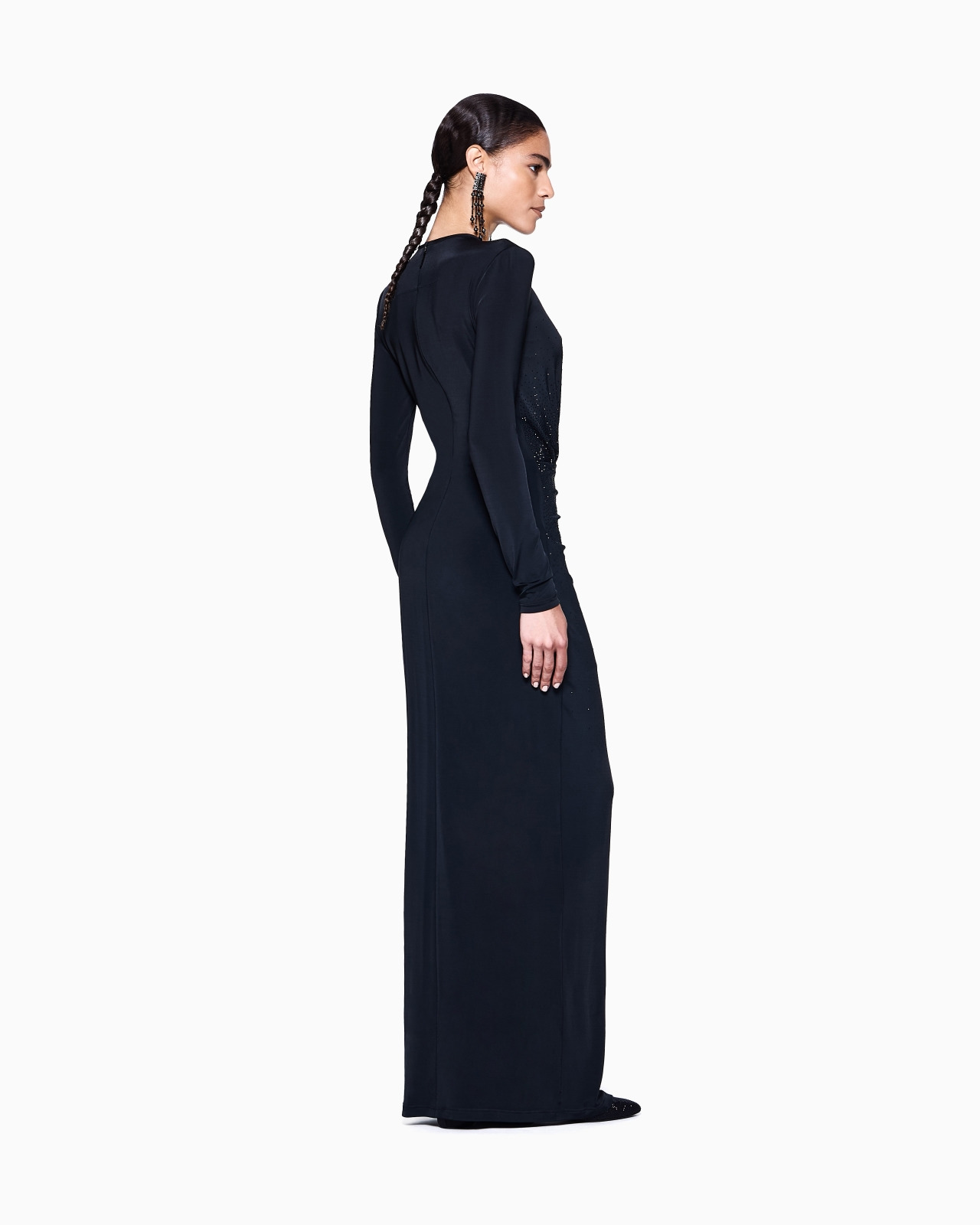 LONG DRESS IN VISCOSE JERSEY WITH RHINESTONE EMBROIDERY - 3